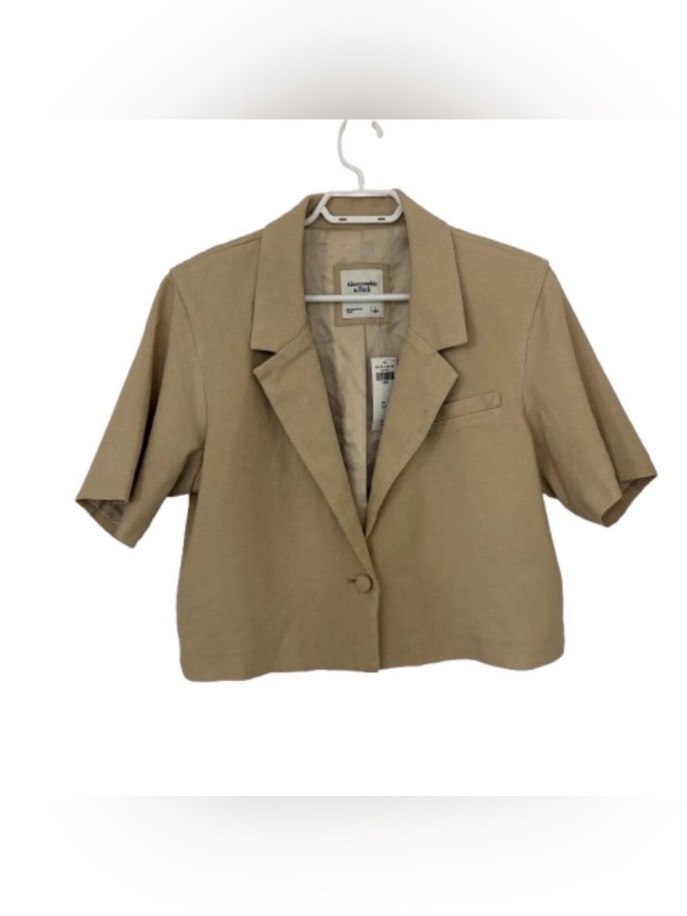 Abercrombie & Fitch Women's Cropped Blazer Short Sleeve Linen Blend Size L NWT